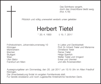 Anzeige von Herbert Tietel von MGO
