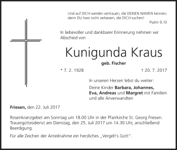 Anzeige von Kunigunda Kraus von MGO
