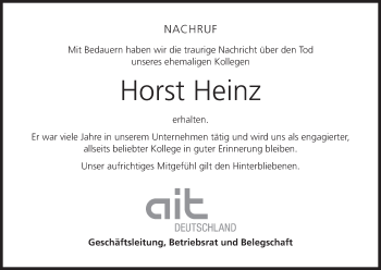 Anzeige von Horst Heinz von MGO