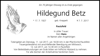 Anzeige von Hildegund Betz von MGO