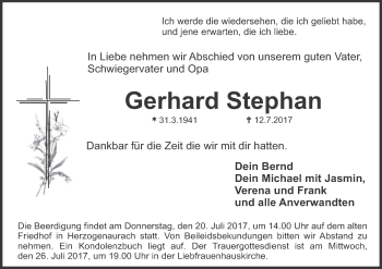 Anzeige von Gerhard Stephan von MGO