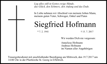 Anzeige von Siegfried Hofmann von MGO