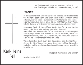 Anzeige von Karl-Heinz Fell von MGO
