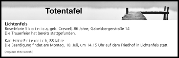 Anzeige von Totentafel vom 08.07.2017 von MGO
