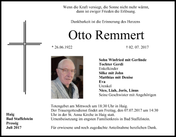 Anzeige von Otto Remmert von MGO