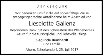 Anzeige von Lieselotte Gallenz von MGO
