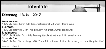 Anzeige von Totentafel vom 18.07.2017 von MGO
