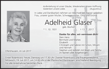 Anzeige von Adelheid Glaser von MGO