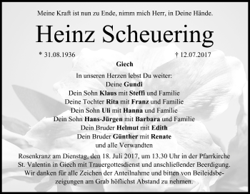 Anzeige von Heinz Scheuering von MGO