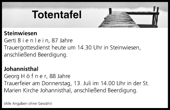 Anzeige von Totentafel vom 12.07.2017 von MGO