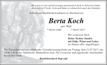Anzeige von Berta Koch von MGO