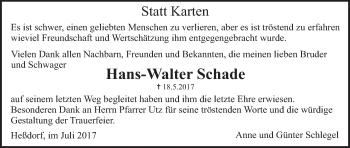 Anzeige von Hans-Walter Schade von MGO