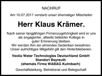 Anzeige von Klaus Krämer von MGO