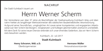 Anzeige von Werner Scherm von MGO