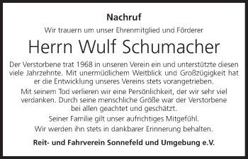 Anzeige von Wulf Schumacher von MGO