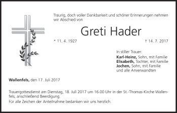 Anzeige von Greti Hader von MGO