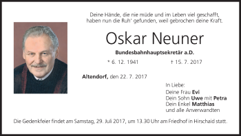 Anzeige von Oskar Neuner von MGO