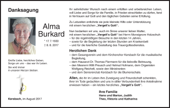 Anzeige von Alma Burkard von MGO