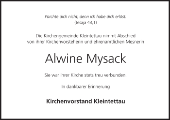 Anzeige von Alwine Mysack von MGO
