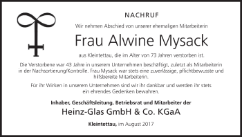 Anzeige von Alwine Mysack von MGO