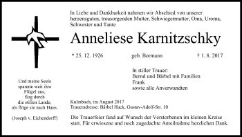 Anzeige von Anneliese Karnitzschky von MGO