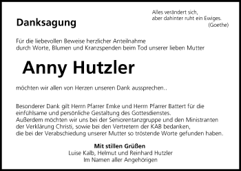 Anzeige von Anny Hutzler von MGO