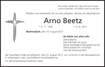 Anzeige von Arno Beetz von MGO