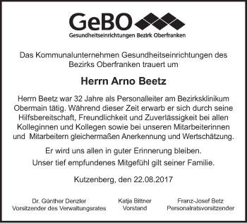 Anzeige von Arno Beetz von MGO