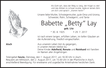 Anzeige von Babette Lay von MGO