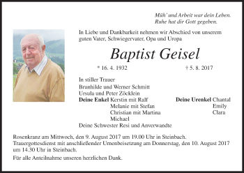 Anzeige von Baptist Geisel von MGO