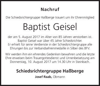 Anzeige von Baptist Geisel von MGO