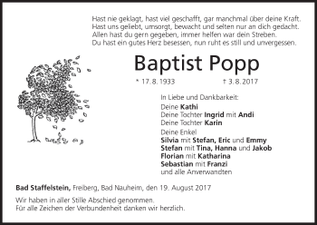 Anzeige von Baptist Popp von MGO