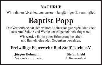 Anzeige von Baptist Popp von MGO