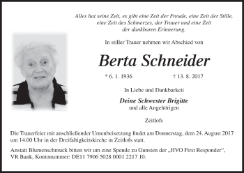 Anzeige von Berta Schneider von MGO