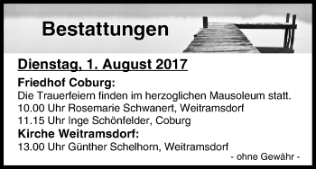 Anzeige von Bestattungen vom 01.08.2017 von MGO