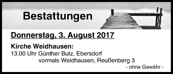 Anzeige von Bestattungen vom 03.08.2017 von MGO