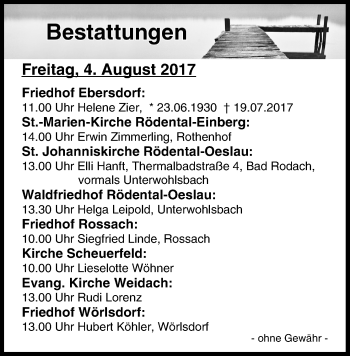 Anzeige von Bestattungen vom 04.08.2017 von MGO