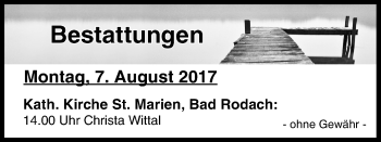 Anzeige von Bestattungen vom 07.08.2017 von MGO