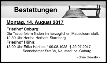 Anzeige von Bestattungen vom 14.08.2017 von MGO