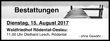 Anzeige von Bestattungen vom 15.08.2017 von MGO