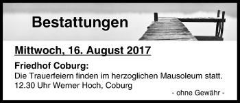 Anzeige von Bestattungen vom 16.08.2017 von MGO
