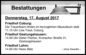 Anzeige von Bestattungen vom 17.08.2017 von MGO