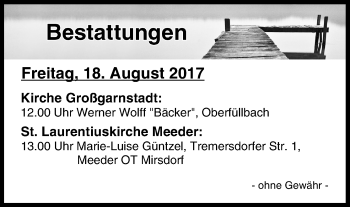 Anzeige von Bestattungen vom 18.08.2017 von MGO