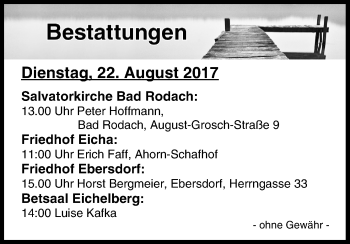 Anzeige von Bestattungen vom 22.08.2017 von MGO