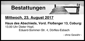 Anzeige von Bestattungen vom 23.08.2017 von MGO