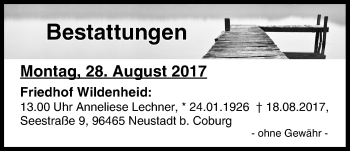 Anzeige von Bestattungen vom 28.08.2017 von MGO