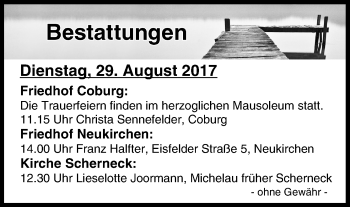 Anzeige von Bestattungen vom 29.08.2017 von MGO