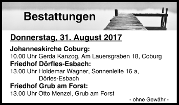 Anzeige von Bestattungen vom 31.08.2017 von MGO