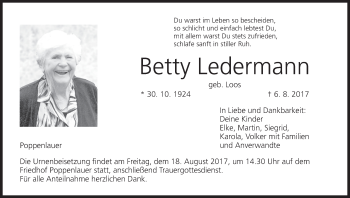 Anzeige von Betty Ledermann von MGO