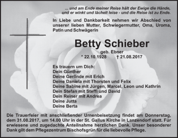 Anzeige von Betty Schieber von MGO